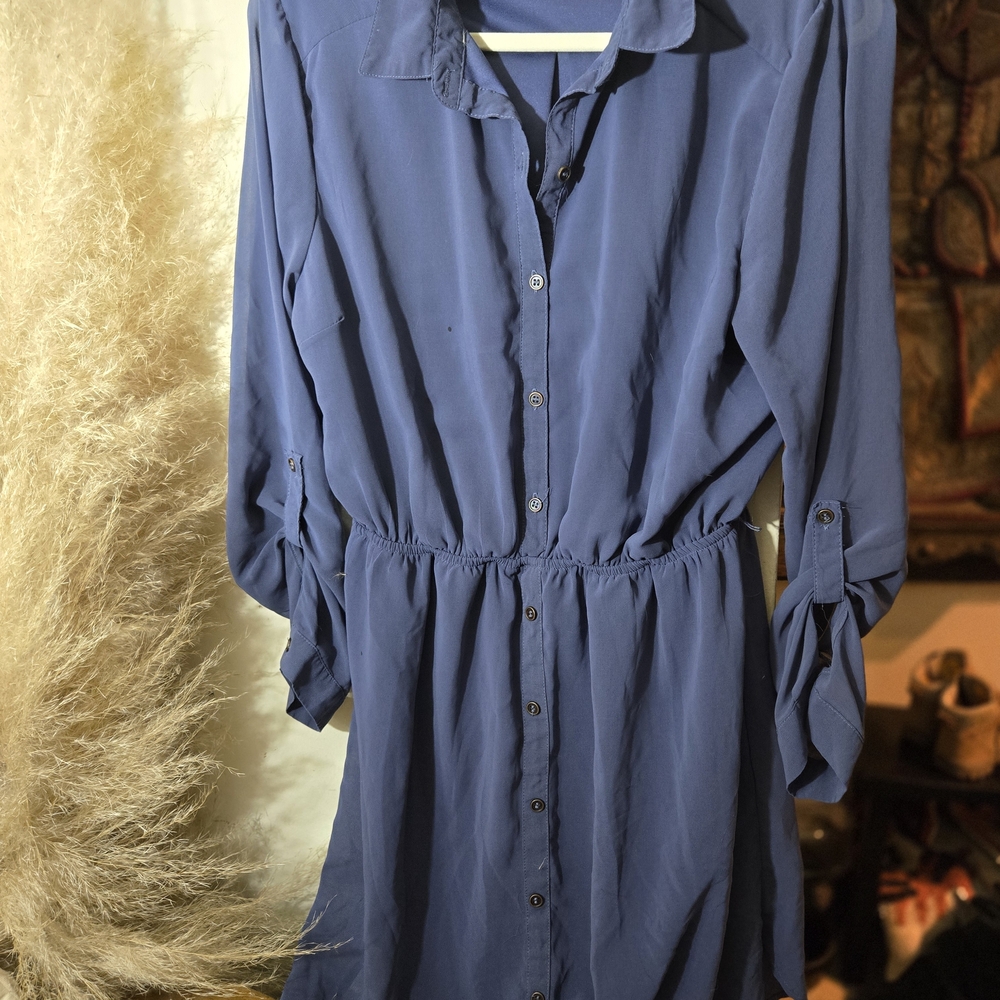 Elegant Blue Button-Up Dress